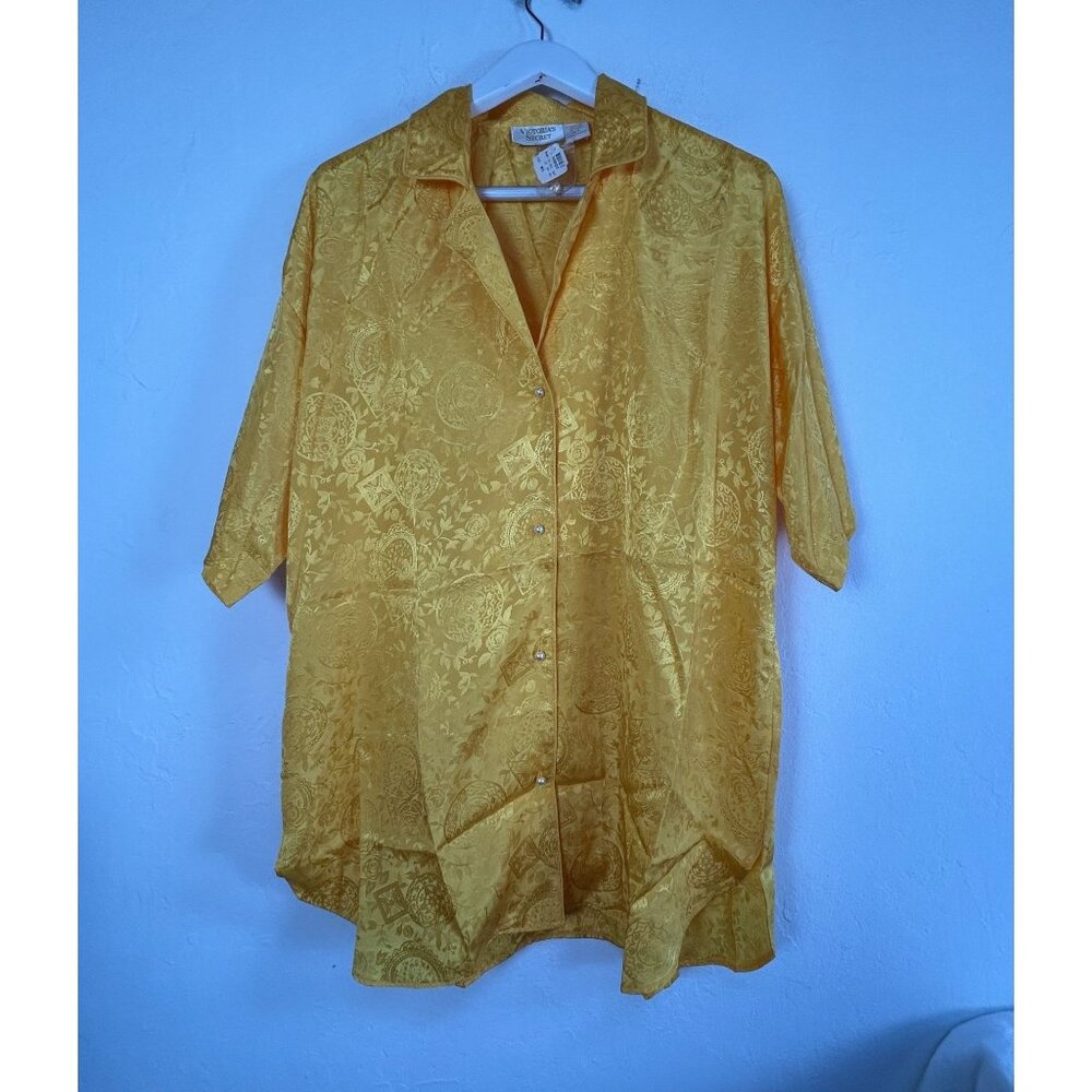Victoria's Secret Gold Label Yellow Jacquard Floral Button-Up Pajama Top M/L New